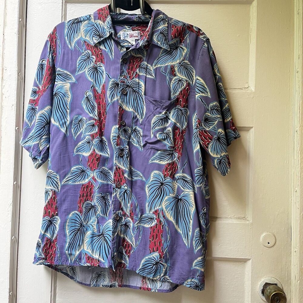 Reyn Spooner Hawaiian shirt S Purple Tropical Floral Summer Beach Island Surf